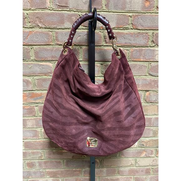 Jimmy Choo Handbags - Jimmy Choo Burgundy Animal-Print Suede Hobo Bag